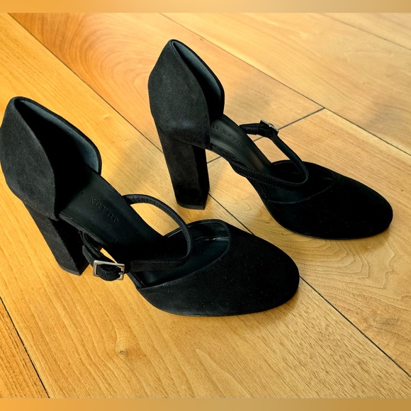 ❤️ JENNI KAYNE BLACK SUEDE LEATHER MARY JANE STRAP HEELS ROUND TOE 37 7 ITALY - Picture 3 of 13